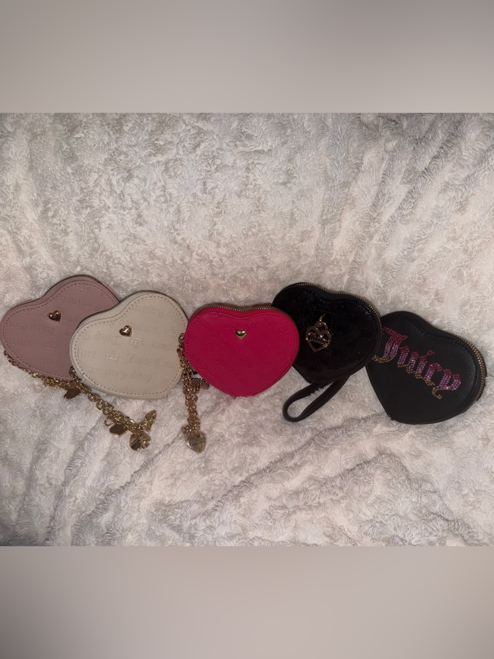 Juicy Couture Heart Mini Bag Trio in Pink, Cream, Hot Pink & Black